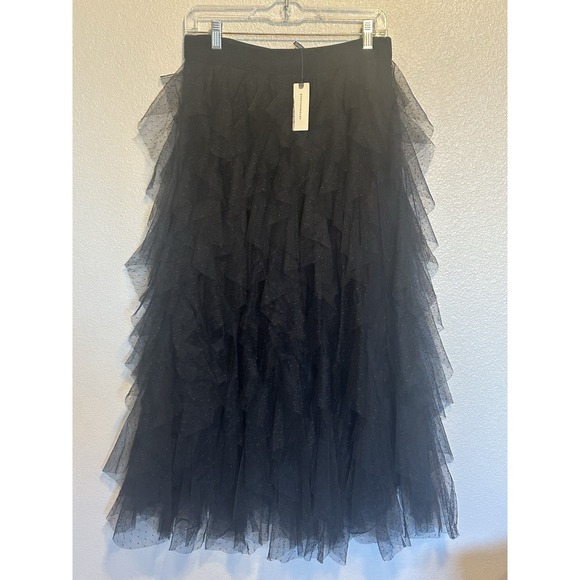 NWT ANTHROPOLOGIE The Chéri Ruffled Tulle Tiered Midi Skirt Black sz.Medium - Picture 4 of 8